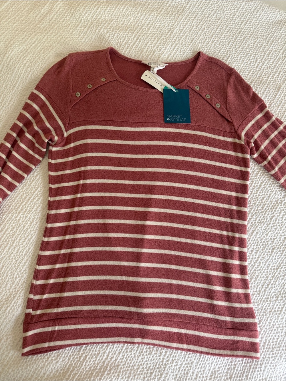 Market & Spruce Rose Pink and White Striped Long Sleeve Top - Picture 2 of 5